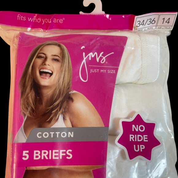 Just My Size by Hanes 5 Briefs White 34/36 Panty Plus Size 14 Breathable Cotton - Picture 3 of 10